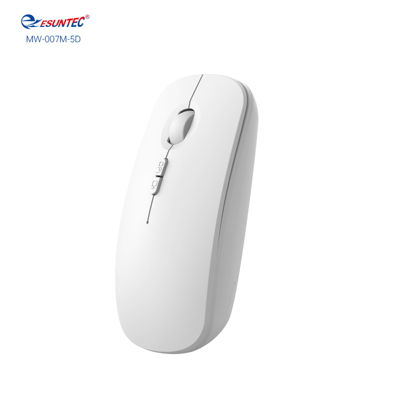 MW-007M-5D-White New Factory Private Tooling Dual Mode 2.4G&BT Wireless Computer Mouse Big Size Office Mouse for Both Hands